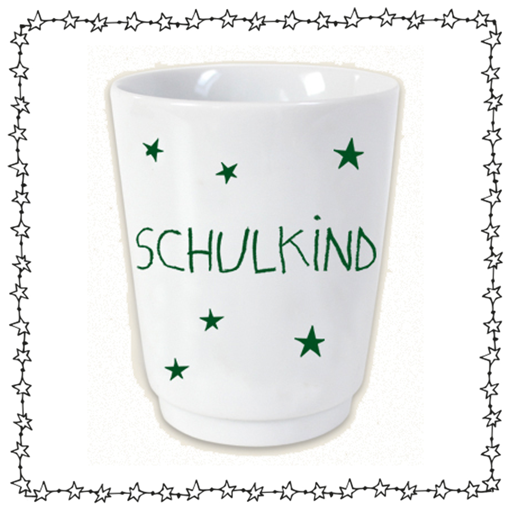 Porzellan Becher "Schulkind", grün
