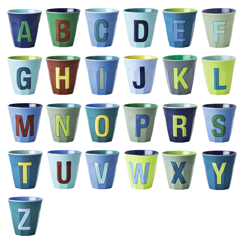Bunte Buchstaben-Becher, blau-grün