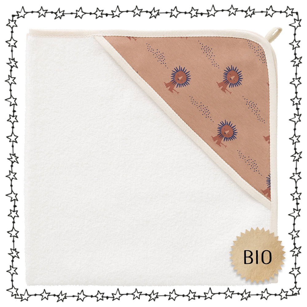 kuschelweiches Kapuzenhandtuch "Löwe", Biobaumwolle