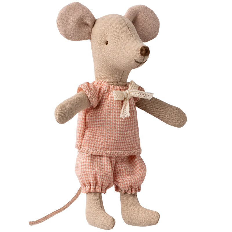Maileg Little Sister Mouse in Matchbox mit Bettwäsche und Magnethänden