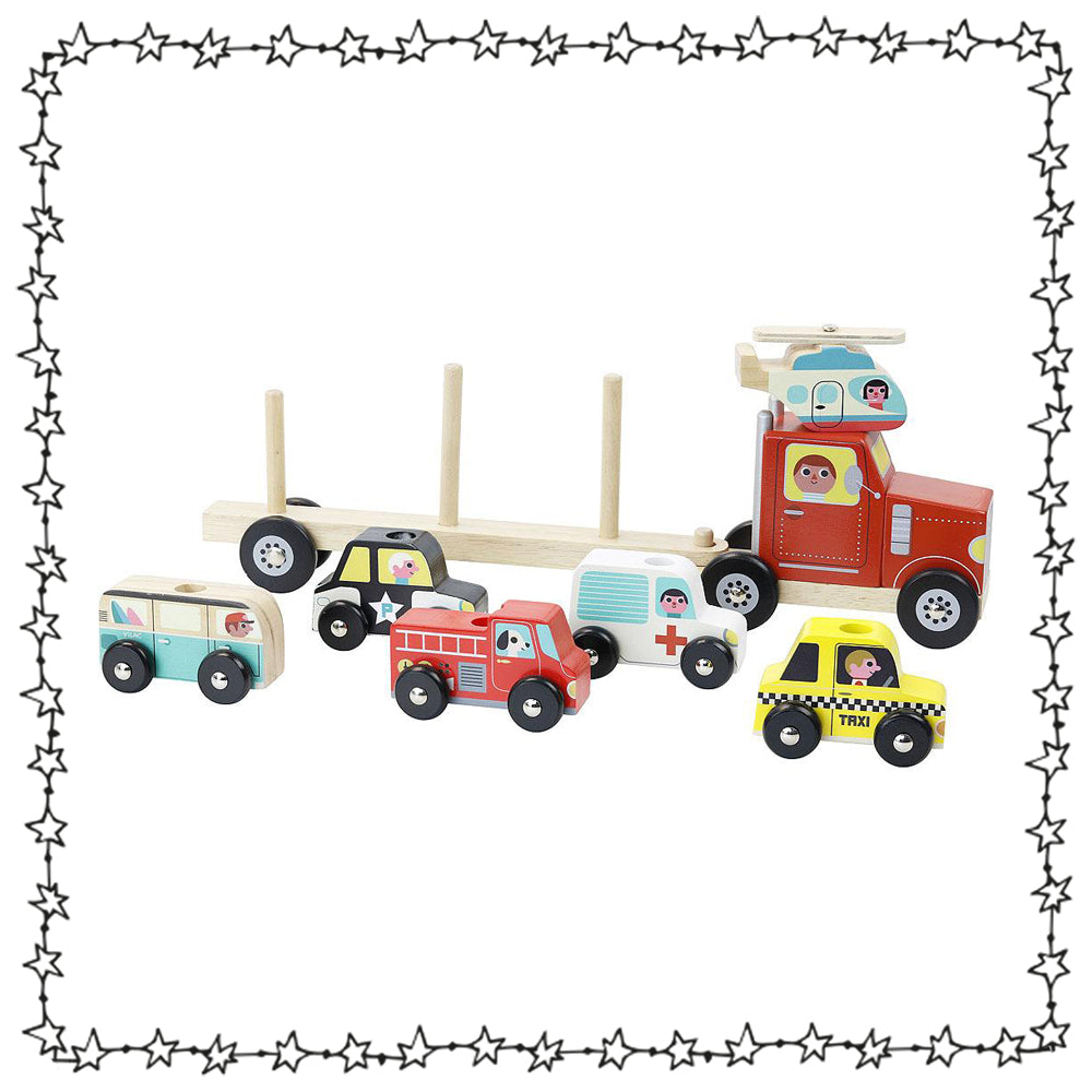 cooles Steckspiel "Autotransporter", Holz