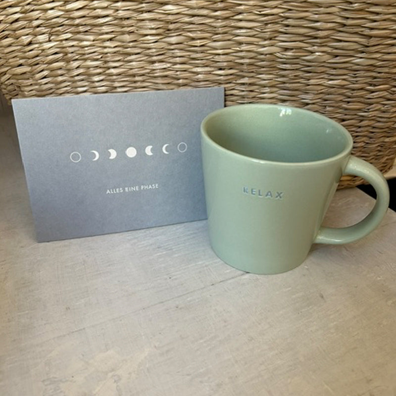 Tasse mit Spruch als Geschenk mit Karte Alles eine Phase