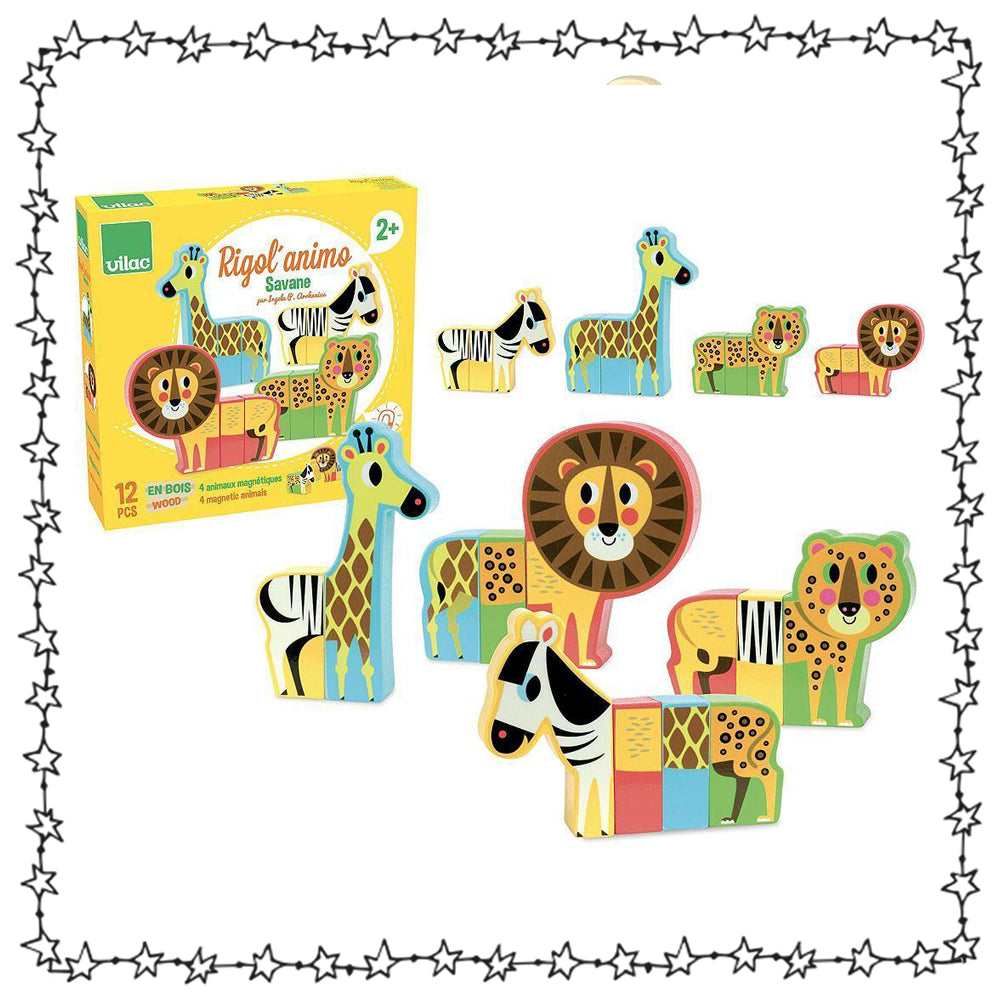 witzige Magnet-Tiere, 4er Set, Holz