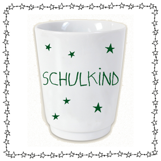 Porzellan Becher "Schulkind", grün