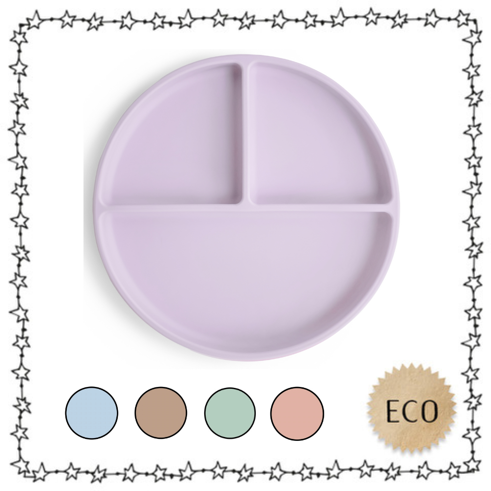 Mushie Silikon-Menüteller Soft Lilac – Dreigeteilter Essteller für Kleinkinder