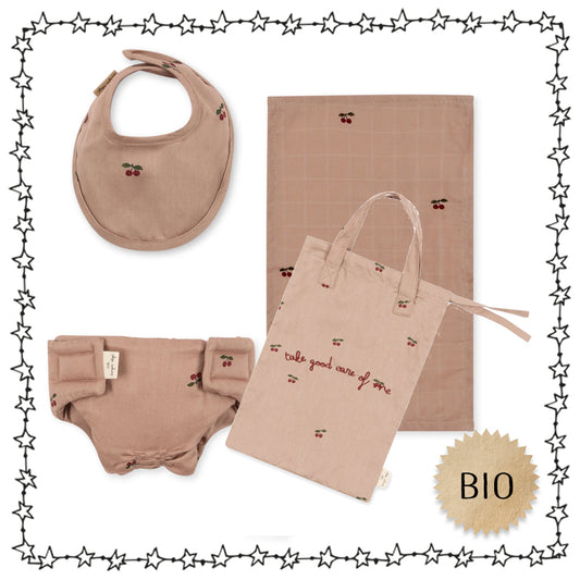 hochwertiges Puppen Wickelset "cherry", Biobaumwolle