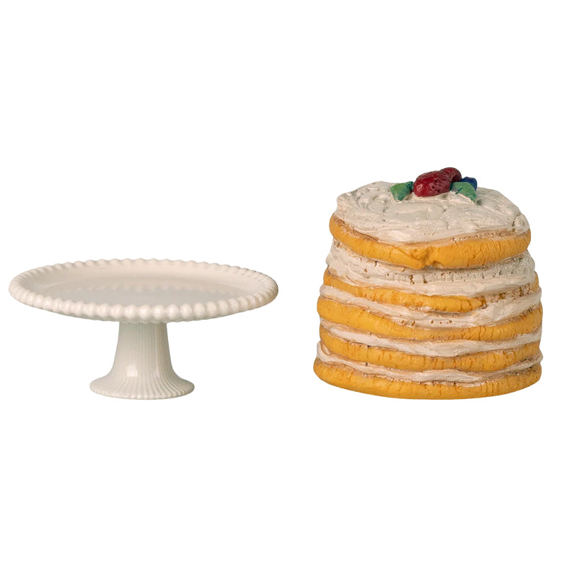 Maileg Torte bzw. Kuchen aus Polyresin und Metall mit passendem Tortenständer