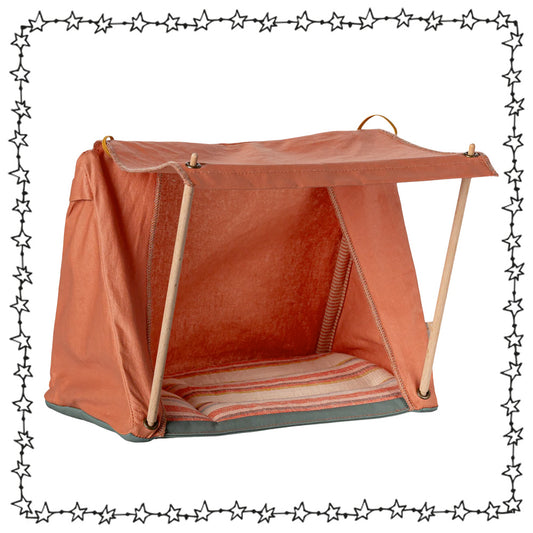 Maileg Wanderzelt in Orange aus beschichtetem Leinen mit Vordach