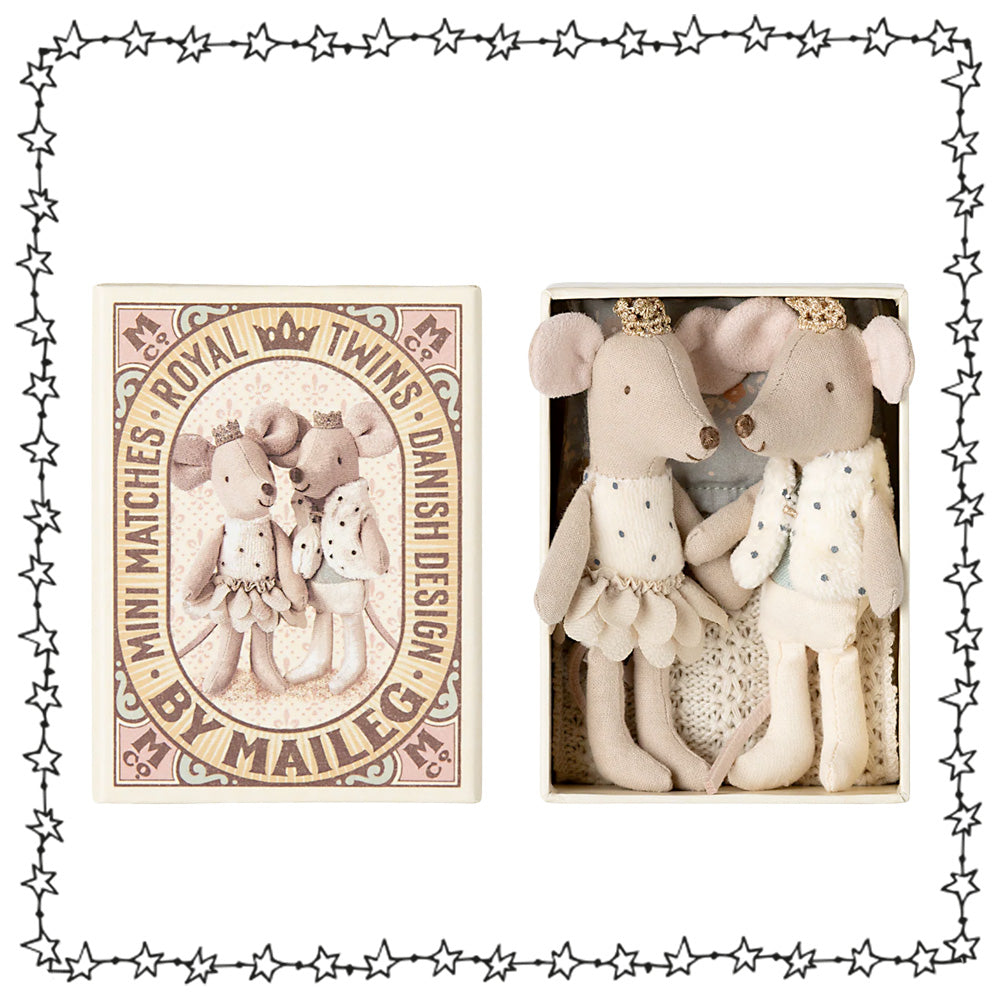 Maileg königliche Zwillingsmäuse Prinzessin und Prinz in Streichholzschachtel