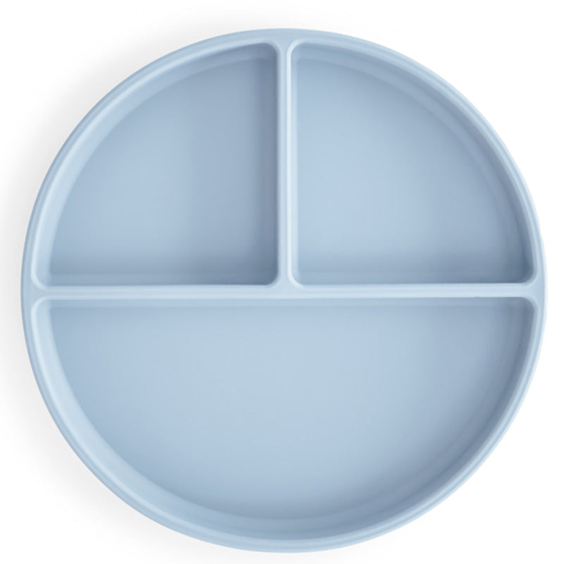 Mushie Divided Plate Powder Blue – Rutschfester Silikonteller mit 3 Fächern für Kinder